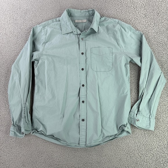 Outerknown Button Front Shirt Mens Medium Sage Green Organic Cotton Long Sleeve - Picture 2 of 8